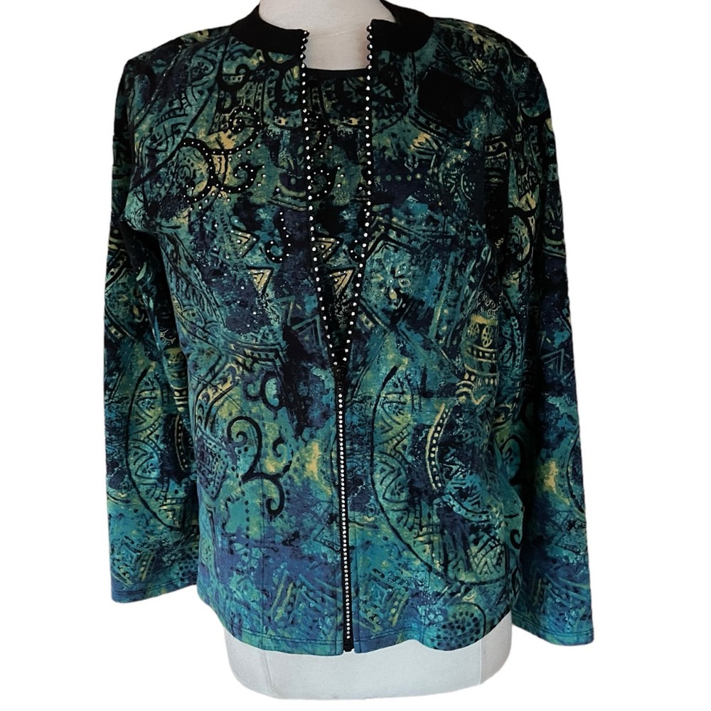 Jess & Jane 2 Piece Rhinestone Embellished Long Sleeve Top w/Matching‎ Jacket